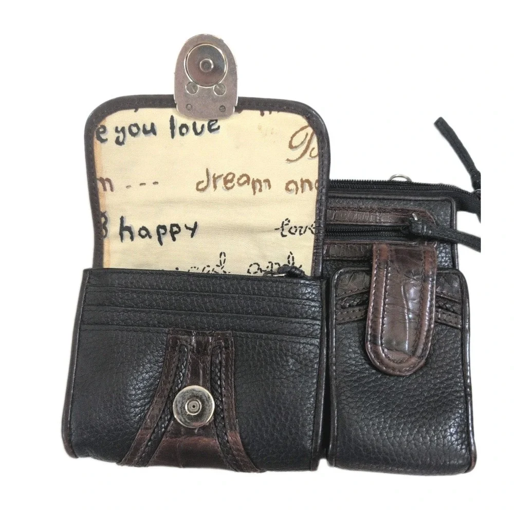 Vintage BRIGHTON Womens Leather Multi Pocket Brown Bag - NO STRAP